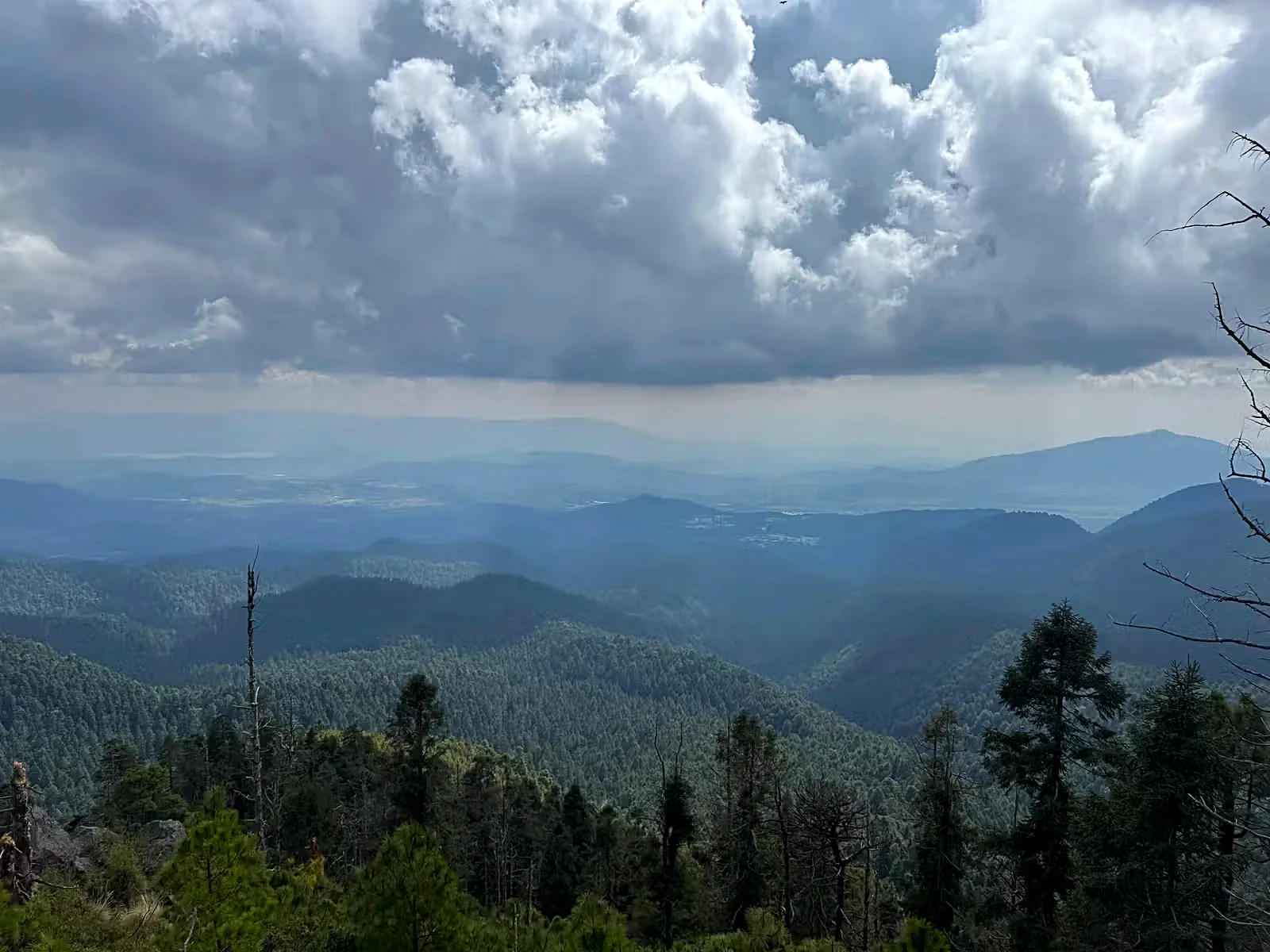Sweeping view over the forested hills and distant mountains surrounding Attesi Lodge